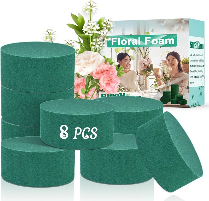 SupKing 8 Pcs Floral Foam Blocks 3.15" Round Green Wet Dry Flower Foam Florist Plant Foam for Fresh Artificial Flower Arrangements - Image 1